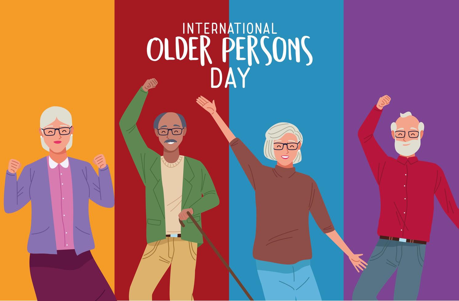 letras do dia internacional dos idosos com grupo de avós comemorando vetor