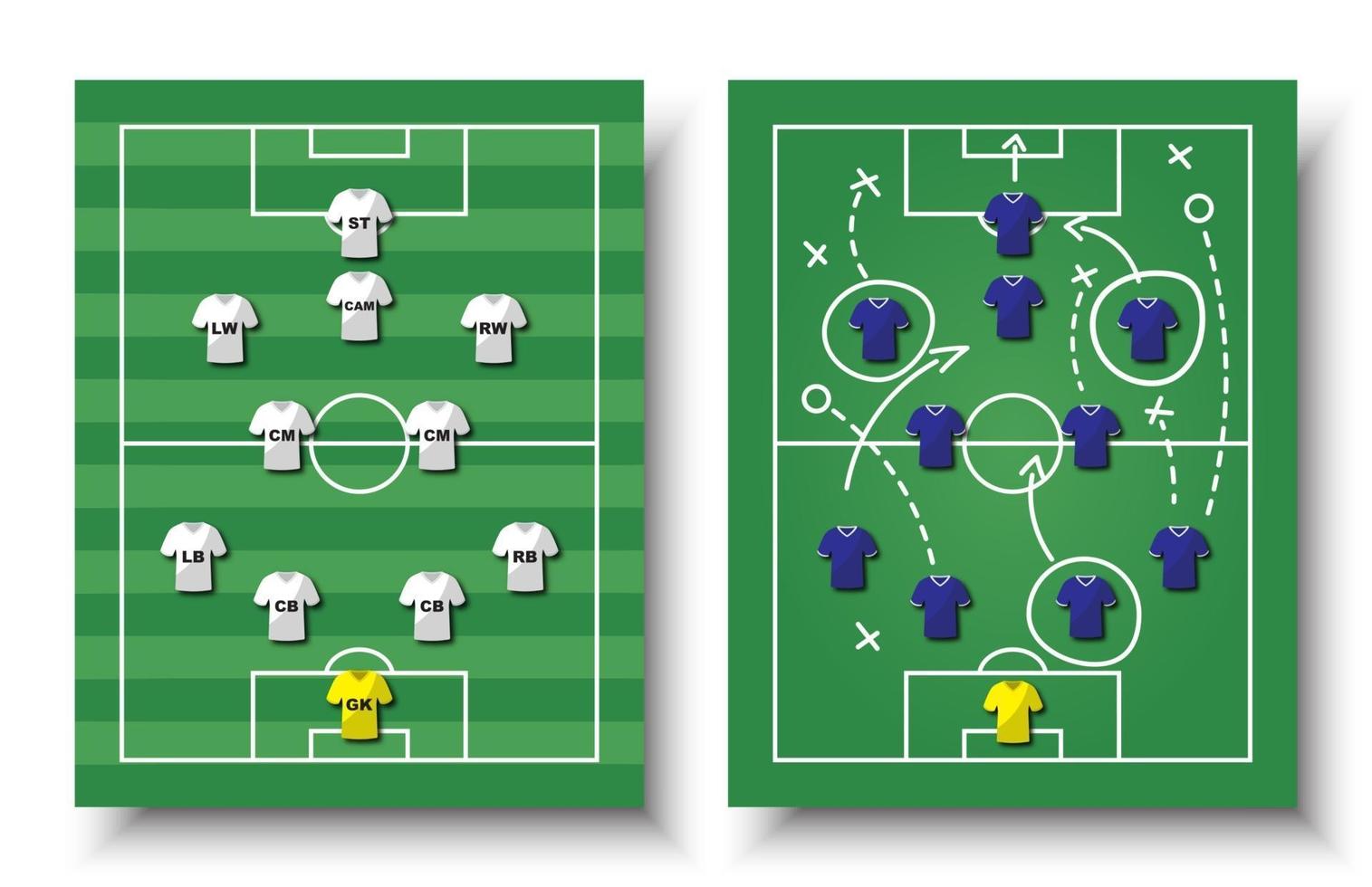 formação de copa de futebol e conjunto de táticas de vista superior do campo de futebol e jogadores com camisa em vetor de fundo branco isolado para conceito de torneio de campeonato mundial internacional 2018