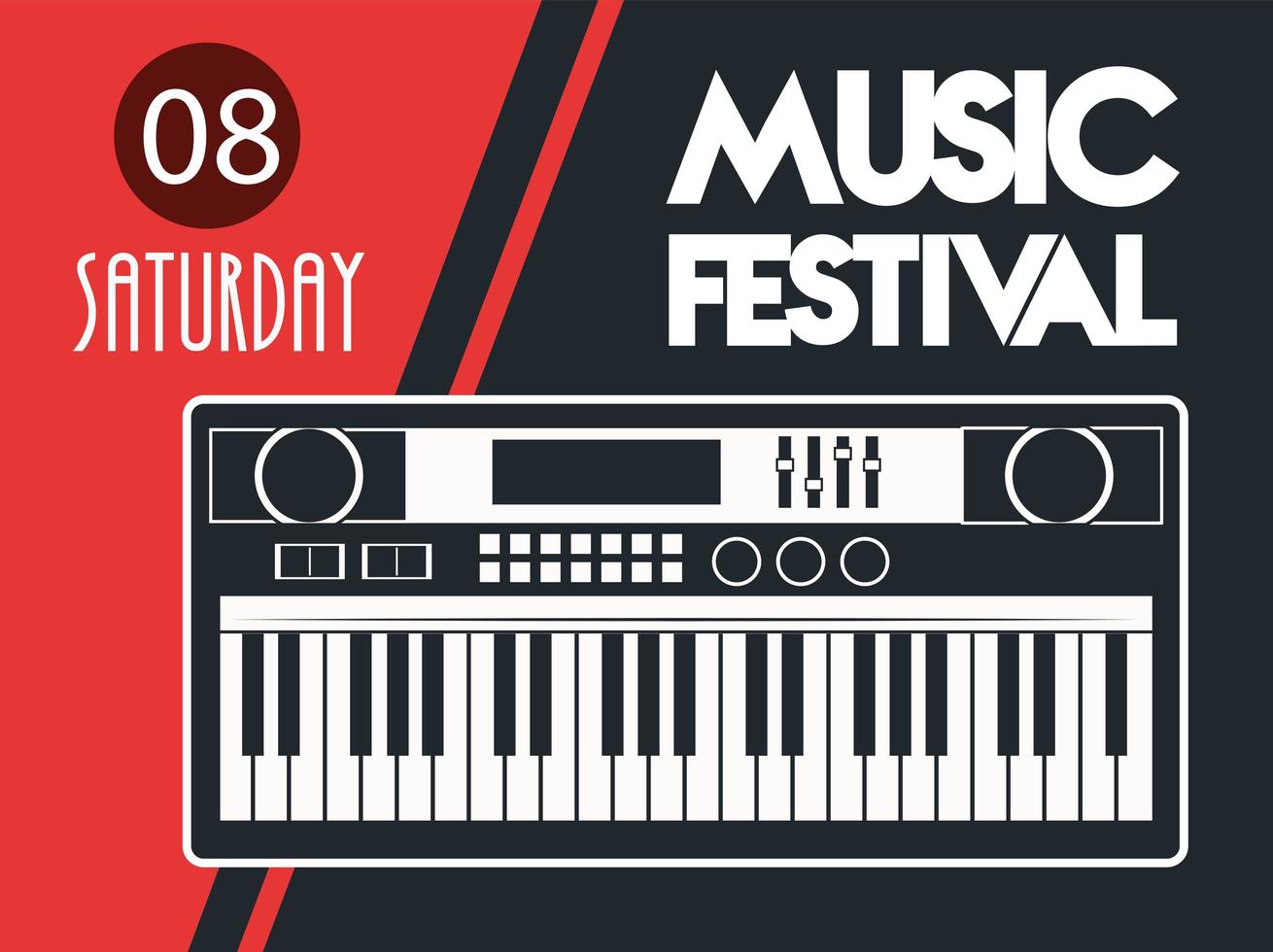 pôster do festival de música com piano em fundo vermelho vetor