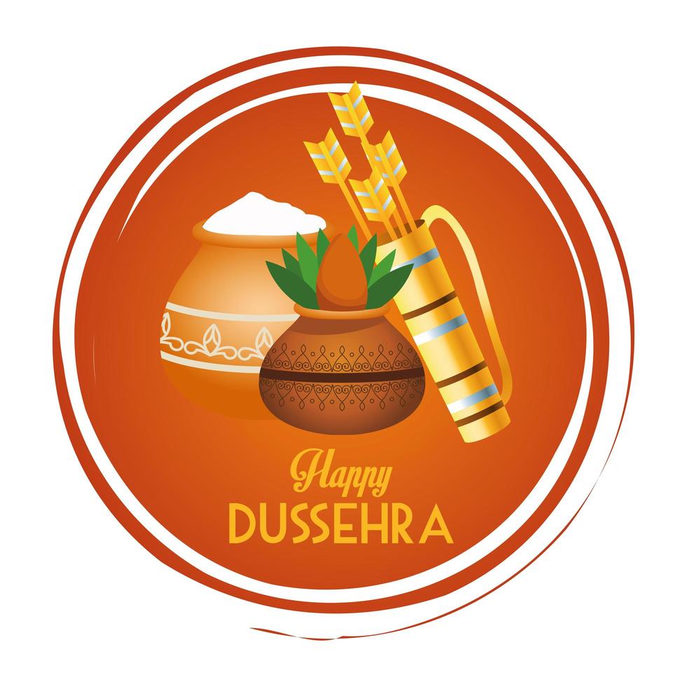 poster feliz festival dussehra com saco de flechas e vaso de cerâmica vetor