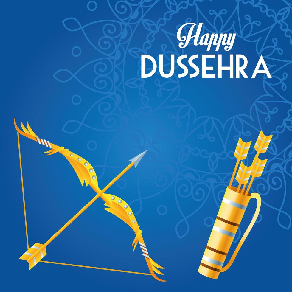 poster feliz festival dussehra com arco e bolsa de flechas vetor