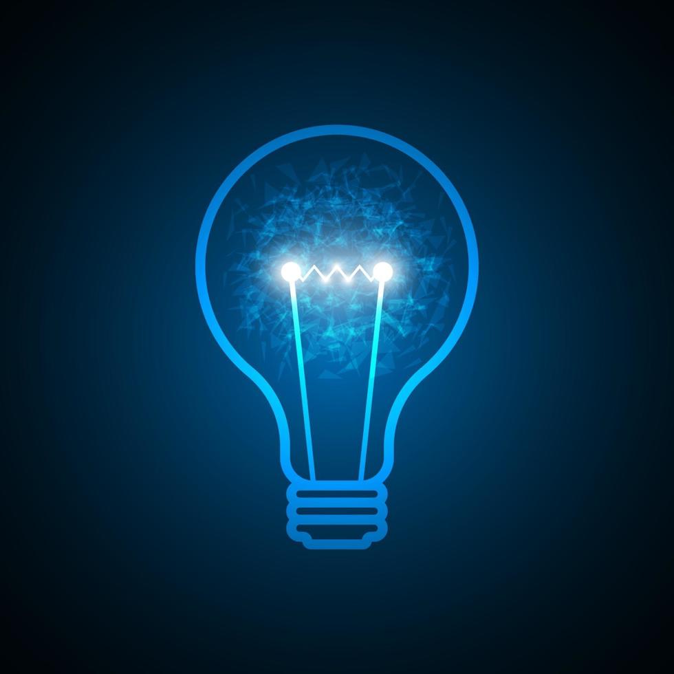 projeto de lâmpada de vetor em ideias criativas em um fundo azul escuro