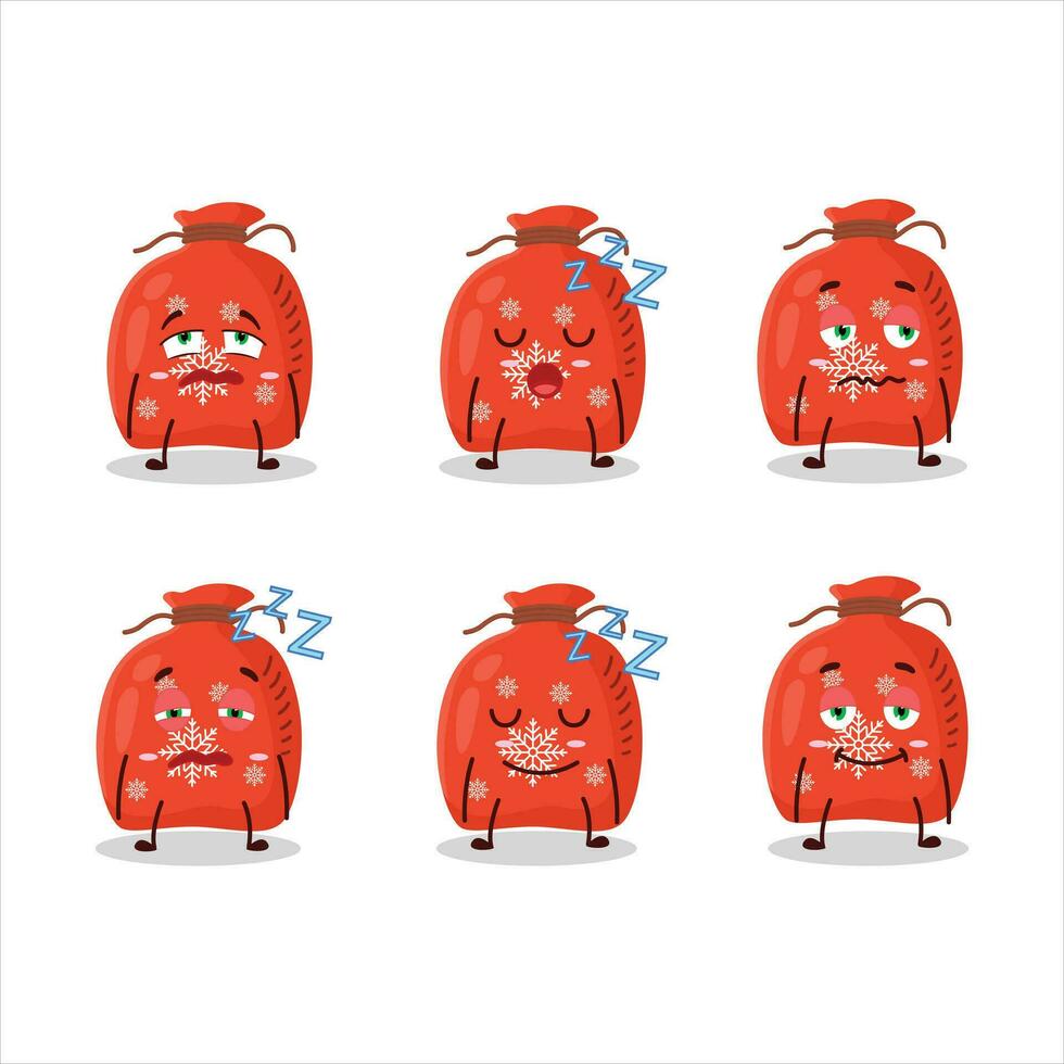 desenho animado personagem do vermelho santa saco com sonolento expressão vetor