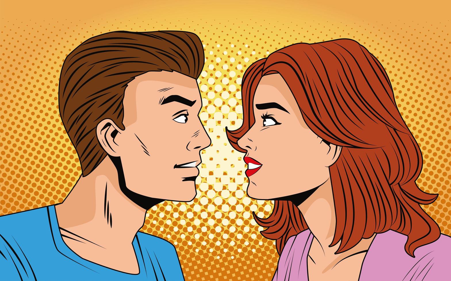 jovem casal personagens estilo pop art vetor