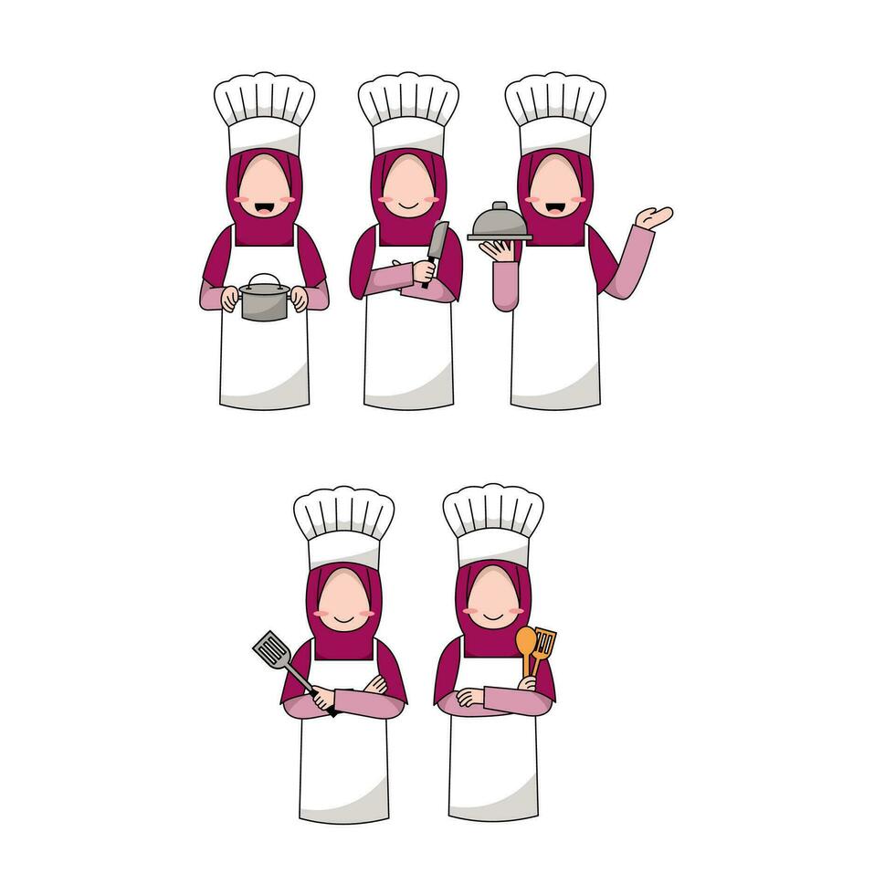 conjunto do muslimah chefe de cozinha logotipo vetor