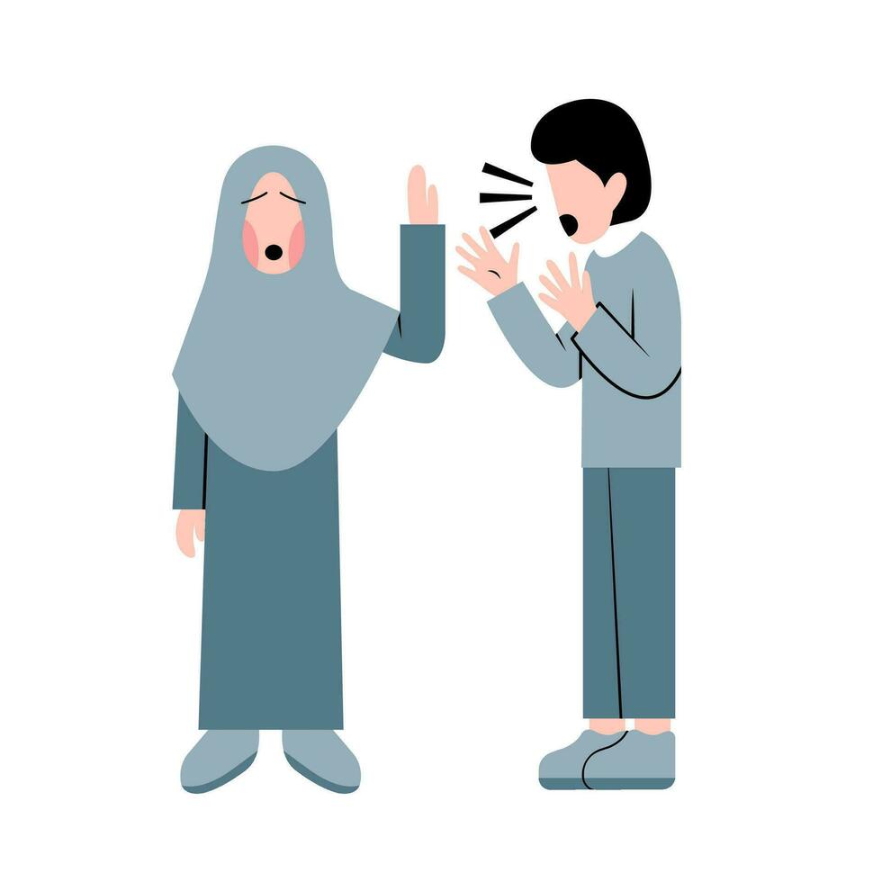 muçulmano casal brigando plano ilustração vetor