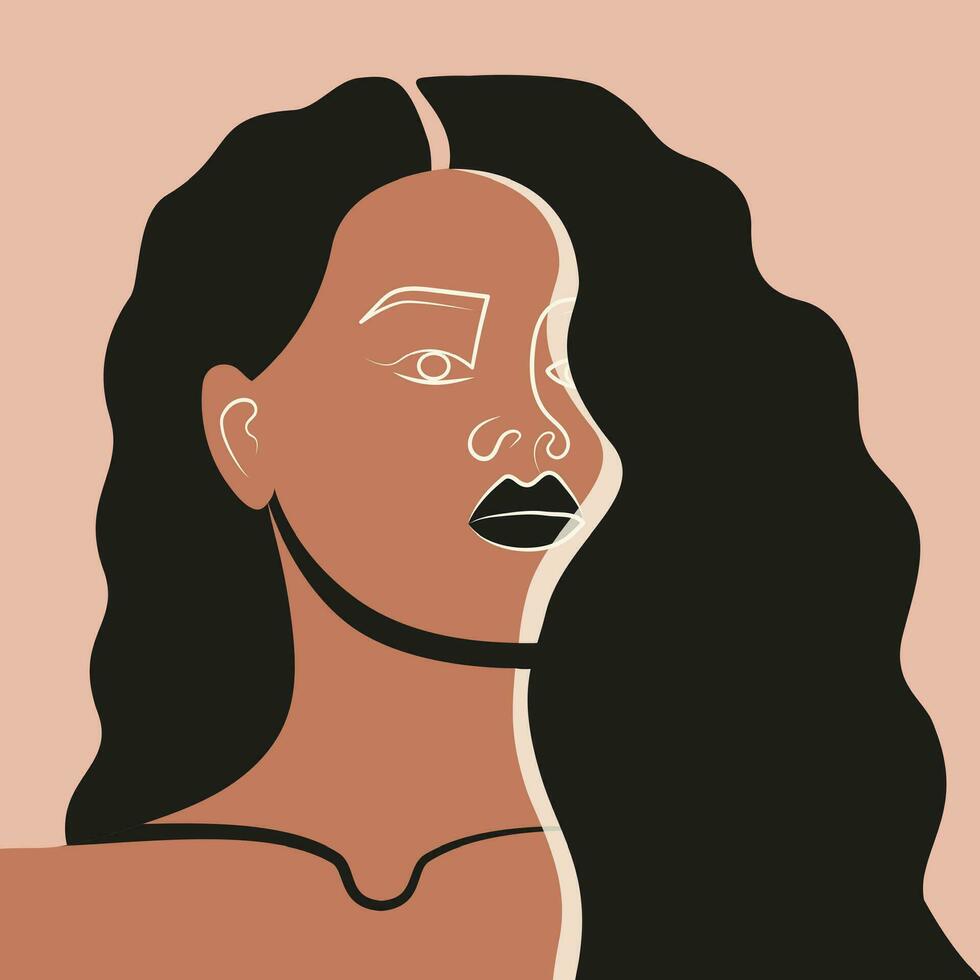 jovem Preto mulher avatar, quadrado cartão ilustração. vetor