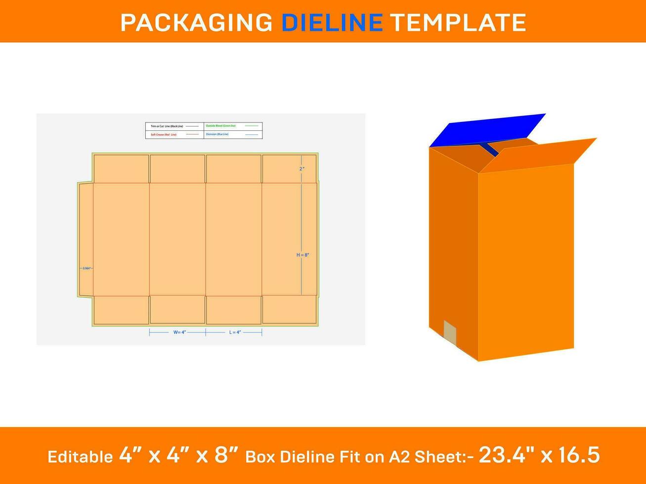 vetor rsc Remessa caixa, dieline modelo, 4x4x8 polegada,