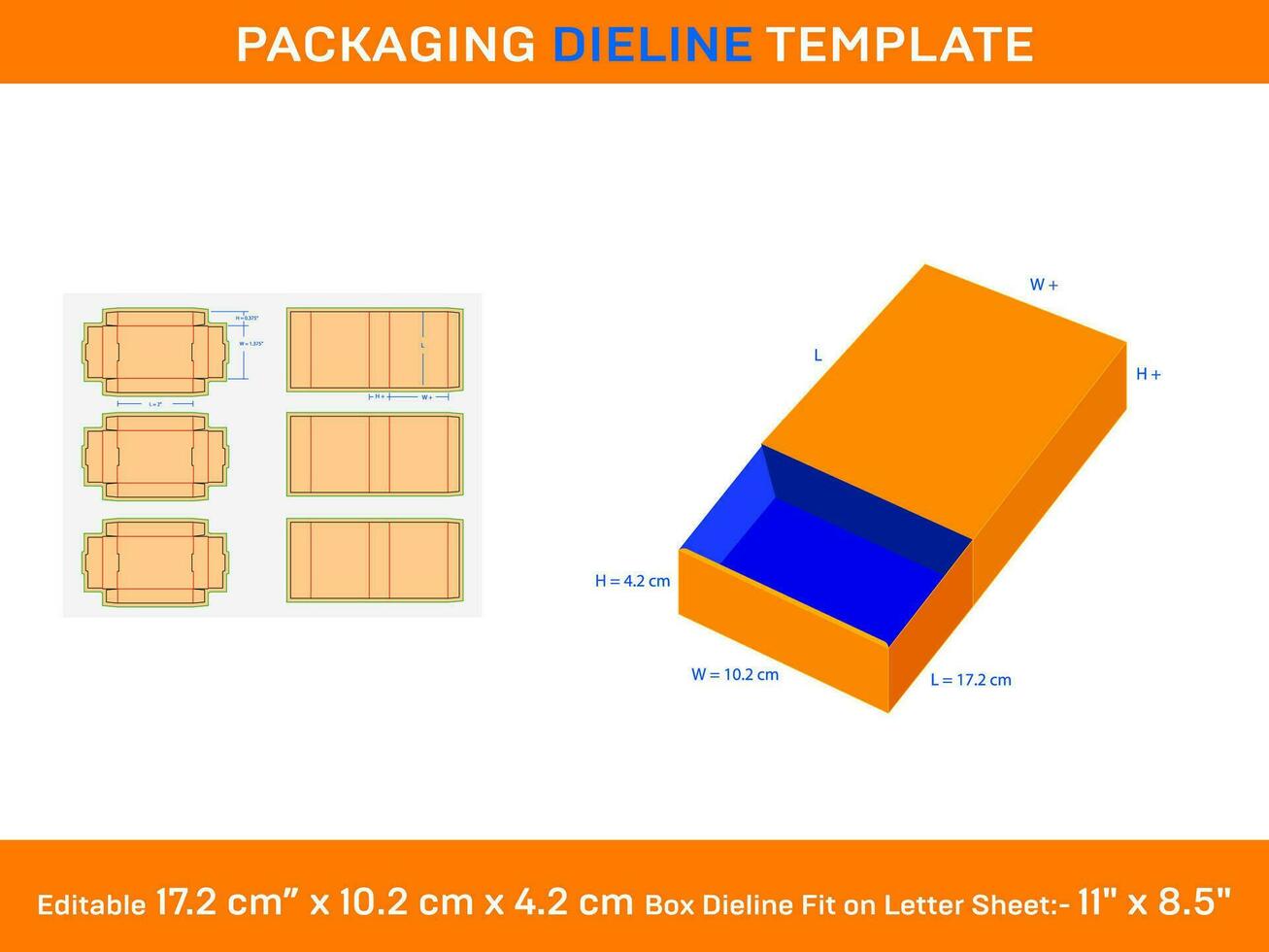 deslizante caixa, Combine caixa, dieline modelo, 17.2 x 10.2 x 4.2 cm, vetor