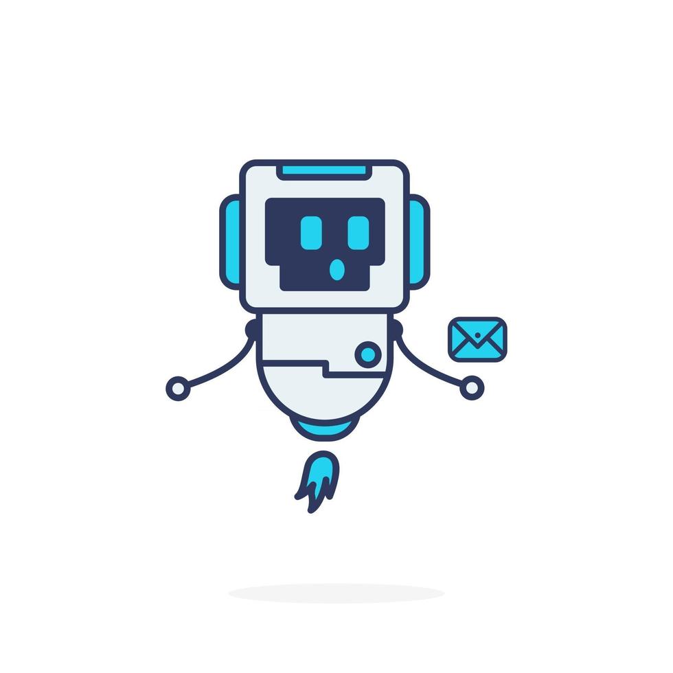 robô curioso personagem fofinho pose simples com ilustração de mensagem vetor