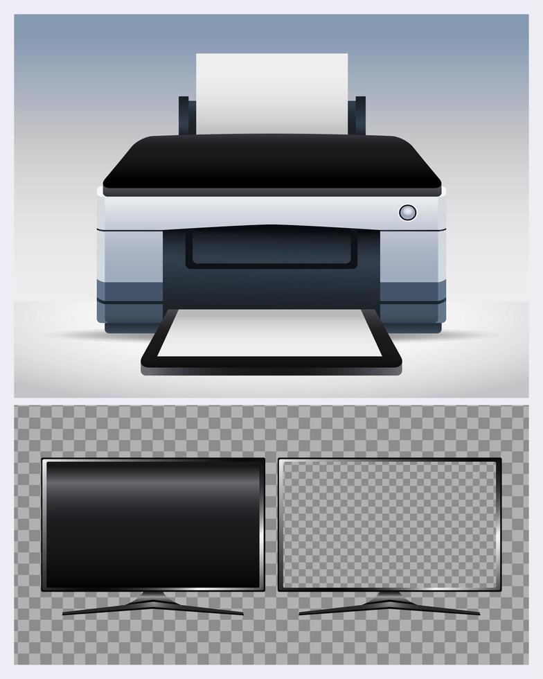 máquina de hardware de impressora e dispositivos de computador de monitor vetor