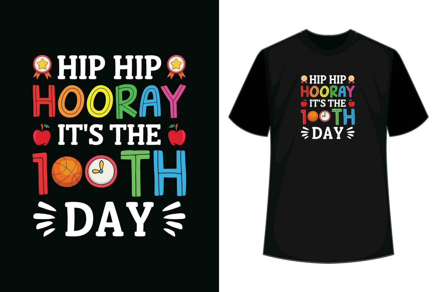 hip hip hooray é o 100º dia do jardim de infância 100 dias de design de camiseta escolar vetor