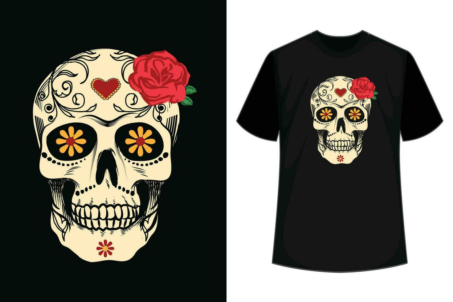 açúcar crânio dia do a morto dia de los muertos flores camiseta vetor