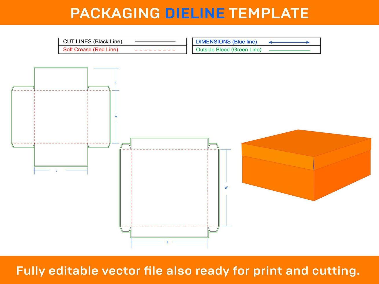 caixa com tampa, dieline modelo vetor