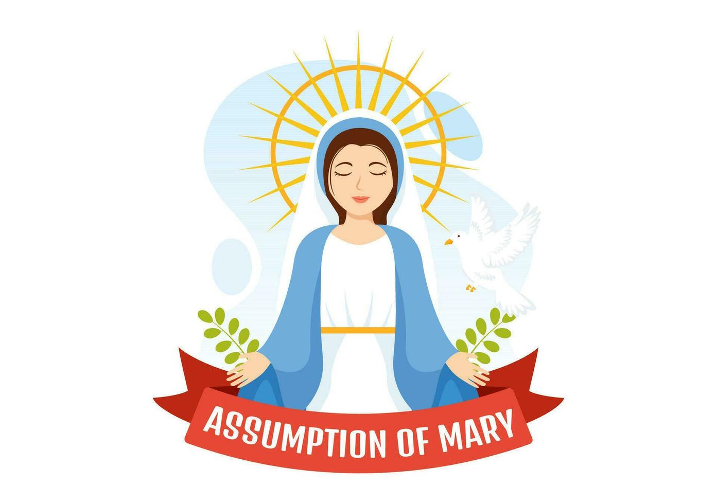 suposição do Maria vetor ilustração com festa do a abençoado virgem e pombas dentro céu dentro plano desenho animado mão desenhado fundo modelos