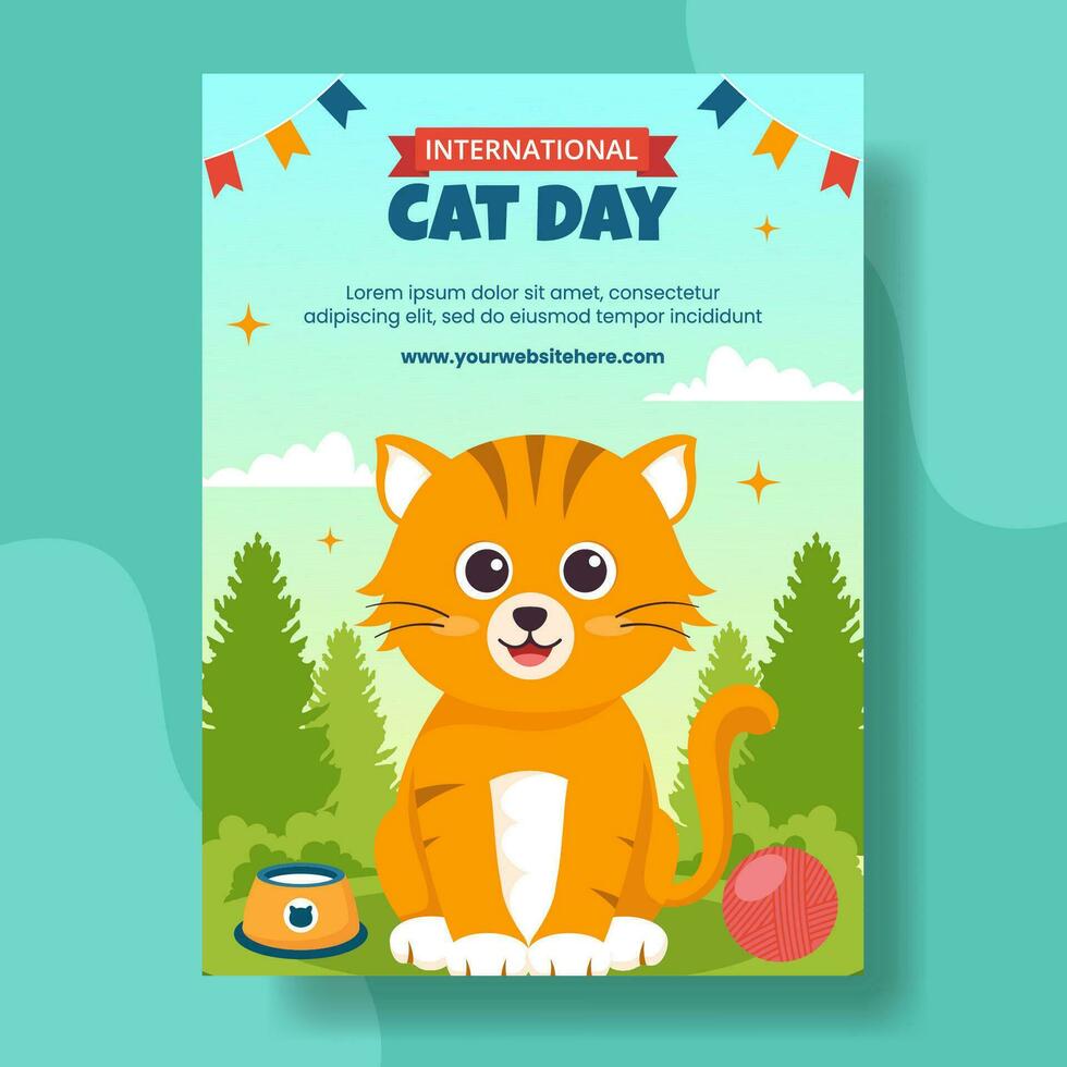 gato dia vertical poster plano desenho animado mão desenhado modelos fundo ilustração vetor