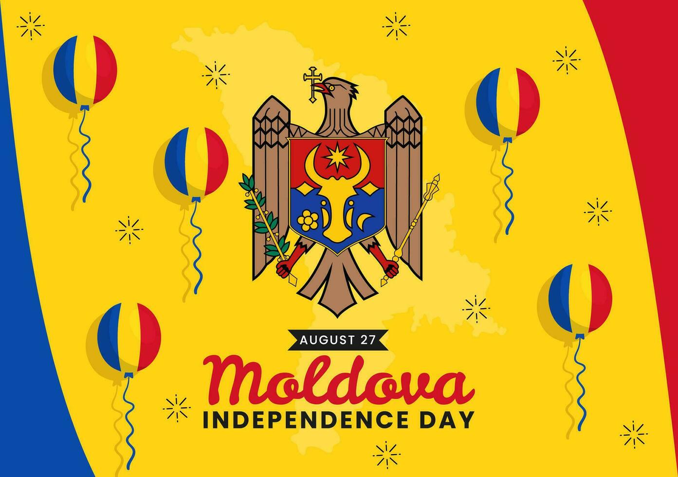 Moldova independência dia vetor ilustração em agosto 27 com acenando bandeira dentro nacional feriado plano desenho animado mão desenhado fundo modelos