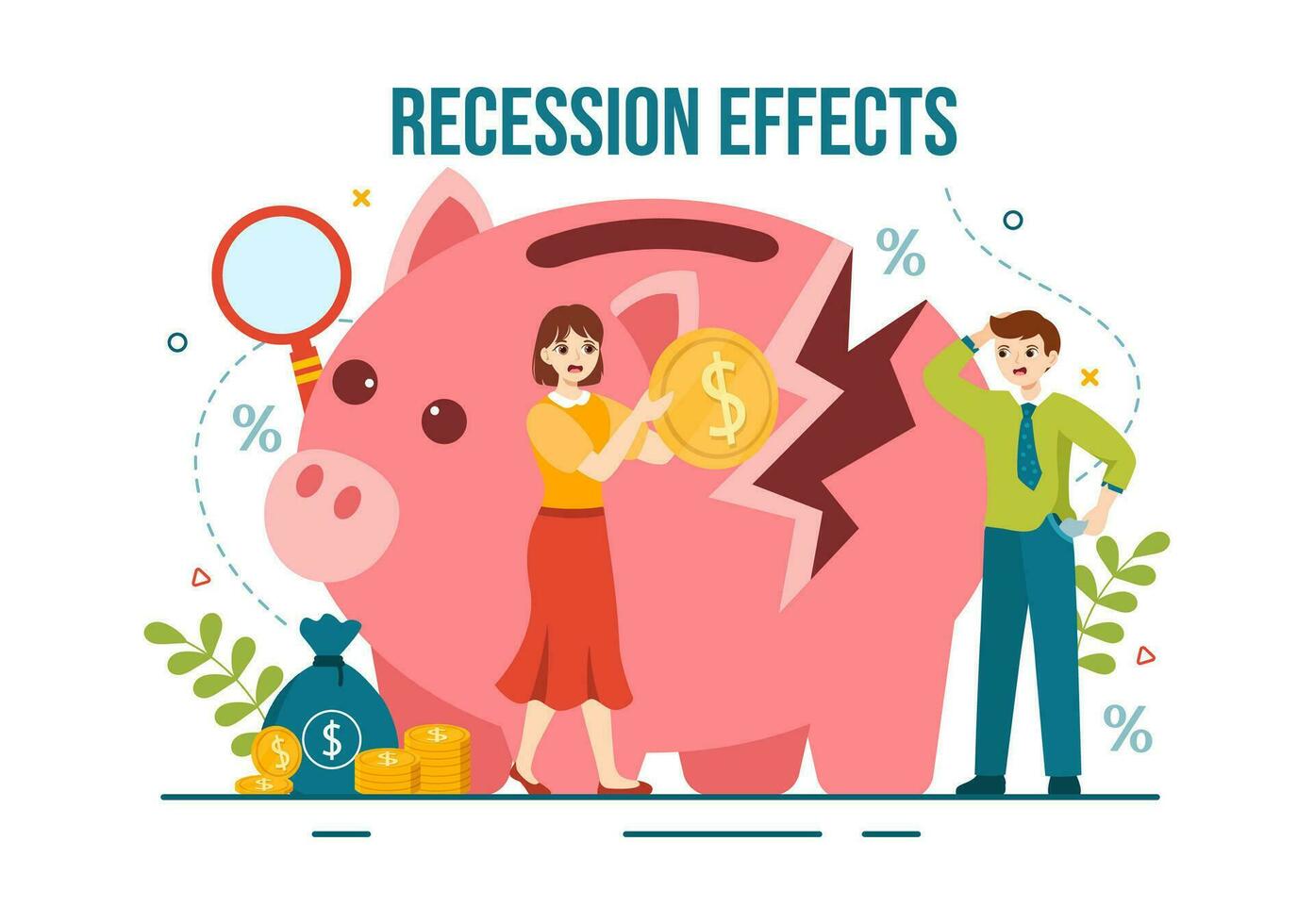 recessão efeitos vetor ilustração com impacto em econômico crescimento e econômico atividade declínio resultado dentro plano desenho animado mão desenhado modelos