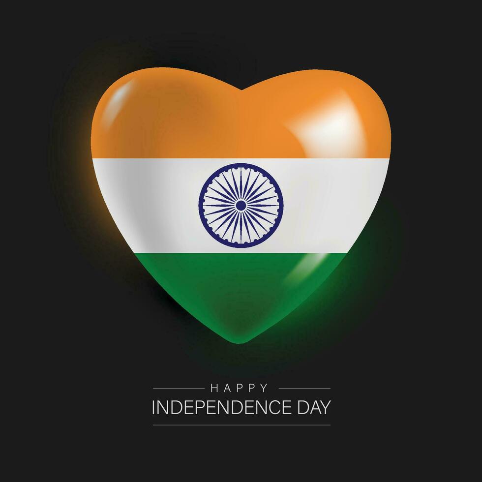 indiano bandeira dentro 3d coração forma. feliz independência dia do Índia. vetor
