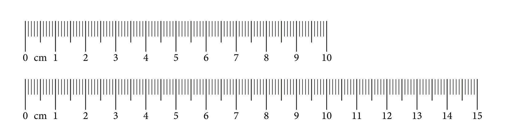 coleção medindo gráficos com 10,15 centímetros. conjunto do modelos governantes escala com números. comprimento medição matemática, distância, altura, de costura ferramentas. vetor