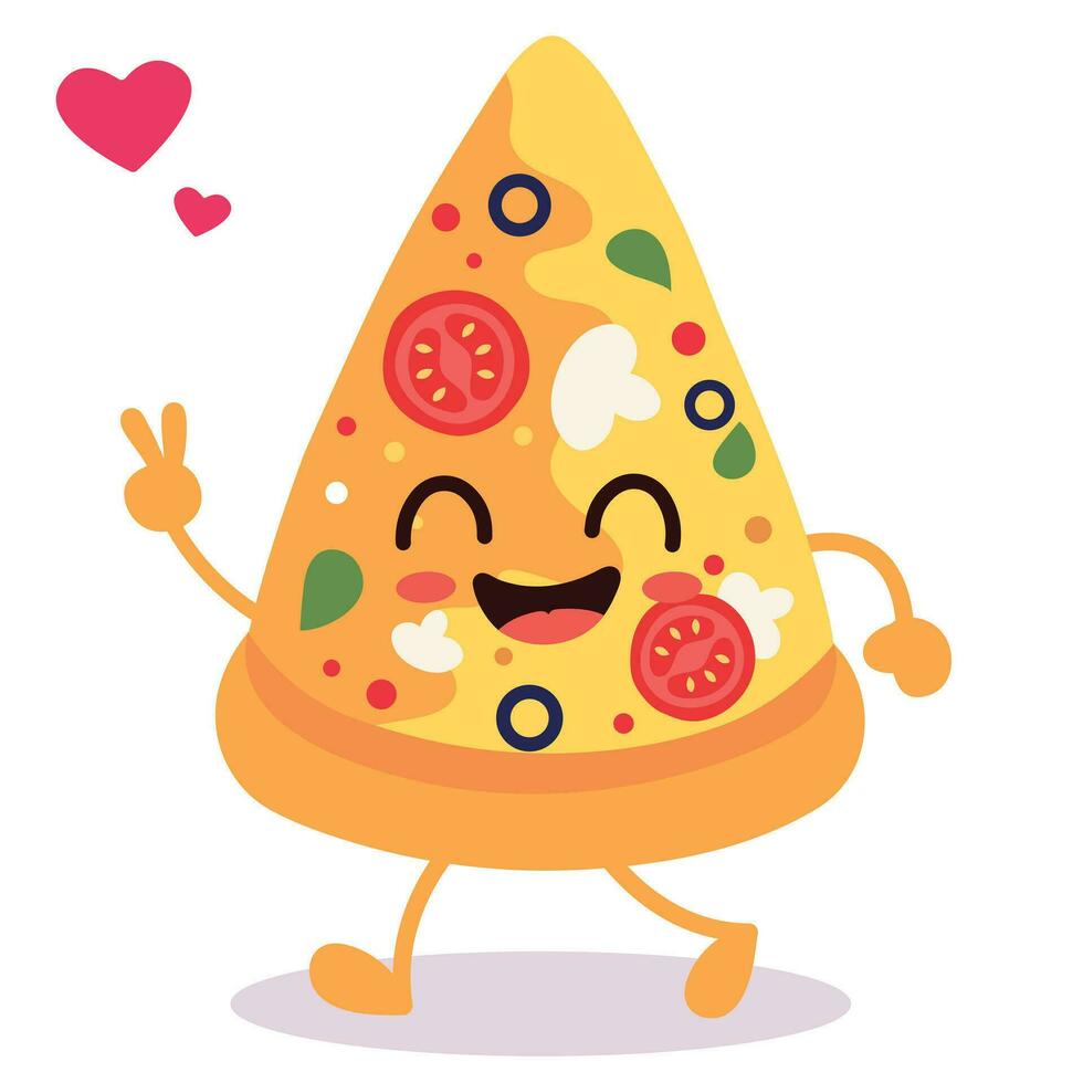 feliz sorridente kawaii fofa pizza fatiar. vetor plano desenho animado personagem ilustração ícone Projeto. isolado em branco fundo. pizza, velozes Comida