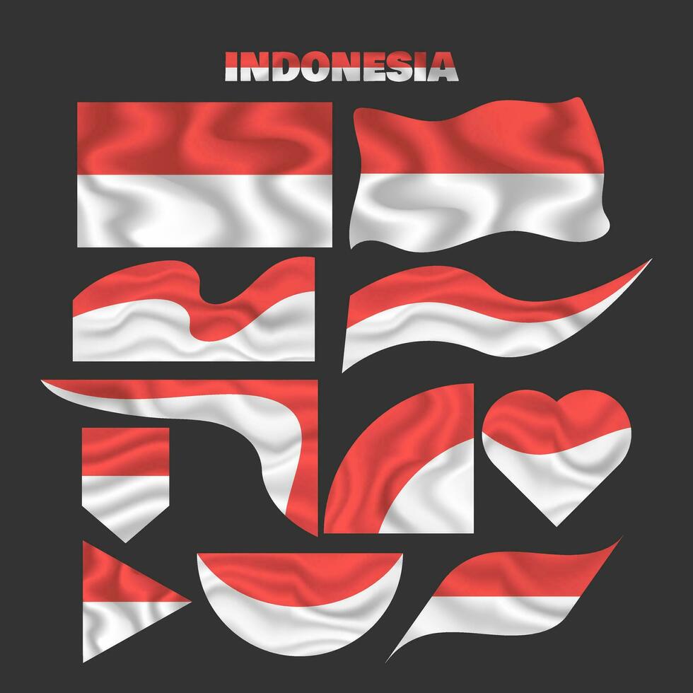 conjunto do realista Indonésia bandeira decoração vetor