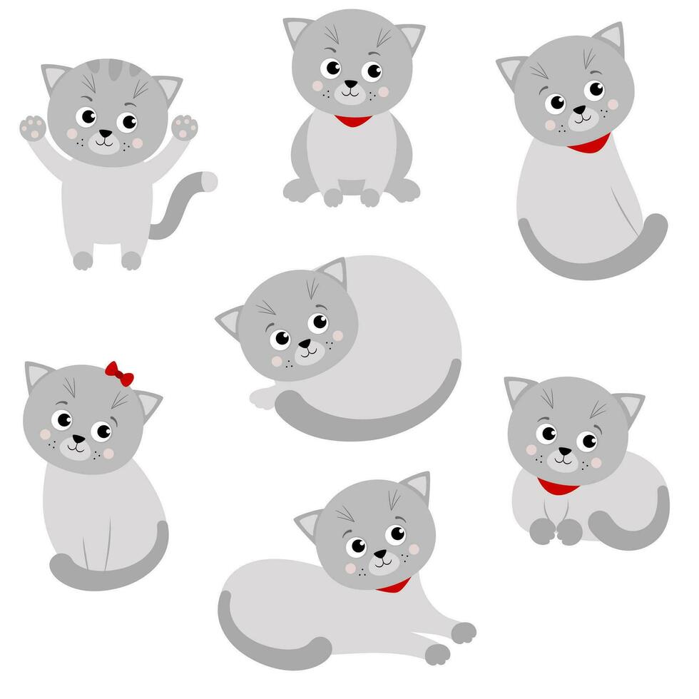 conjunto do fofa desenho animado gatos. vetor ilustração é isolado em uma branco fundo.