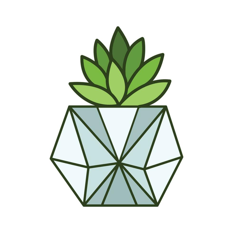 hexagonal branco Panela pequeno escrivaninha verde cacto plantar folhas para casa decoração colori vetor ícone isolado em quadrado branco fundo. simples plano minimalista delineado desenho animado desenho.