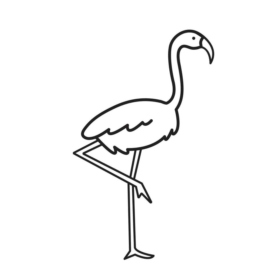 flamingo pássaro vetor ícone esboço isolado em quadrado branco fundo. simples plano mar marinho animal criaturas delineado desenho animado desenho. ficar de pé em 1 perna pássaro.