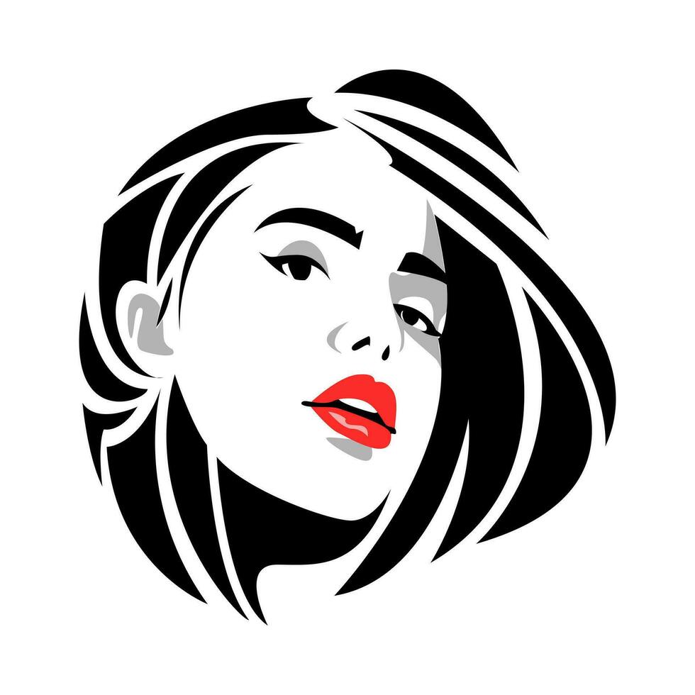 lindo menina face com curto cabelo tribal tatuagem ícone logotipo. gráfico vetor plano ilustração.