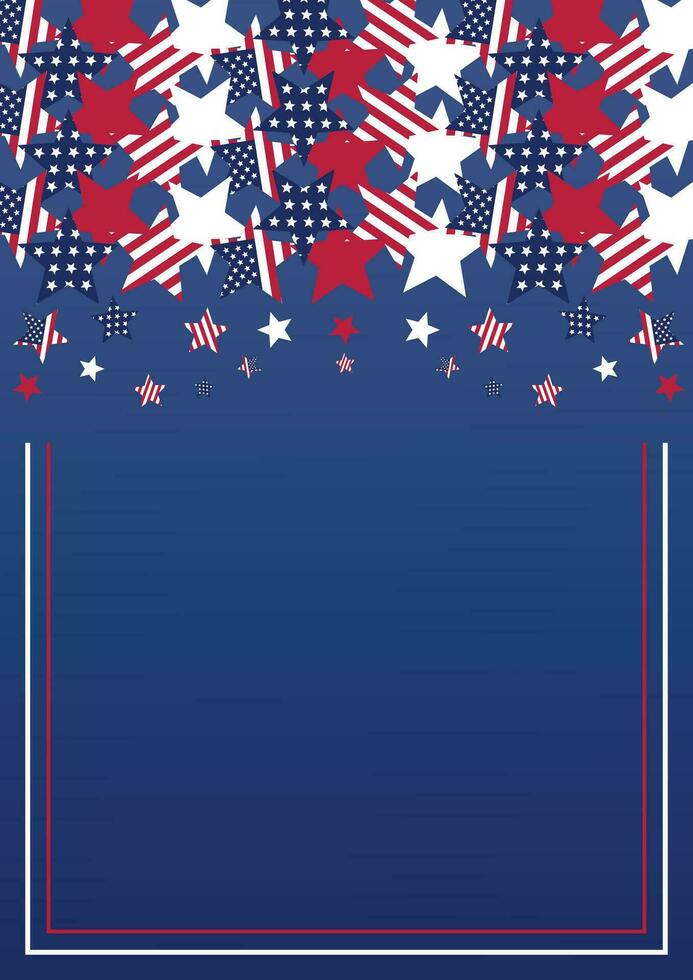 americano independência dia fundo, com estrelas decoração. vetor Projeto para bandeira, cumprimento cartão, apresentação, folheto, rede, social meios de comunicação.