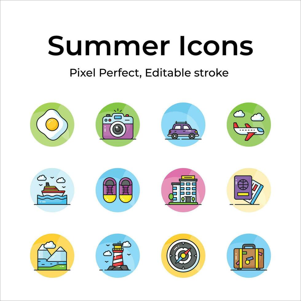 comemoro a ensolarado estação com uma diverso conjunto do verão ícones, fácil para usar e baixar vetores