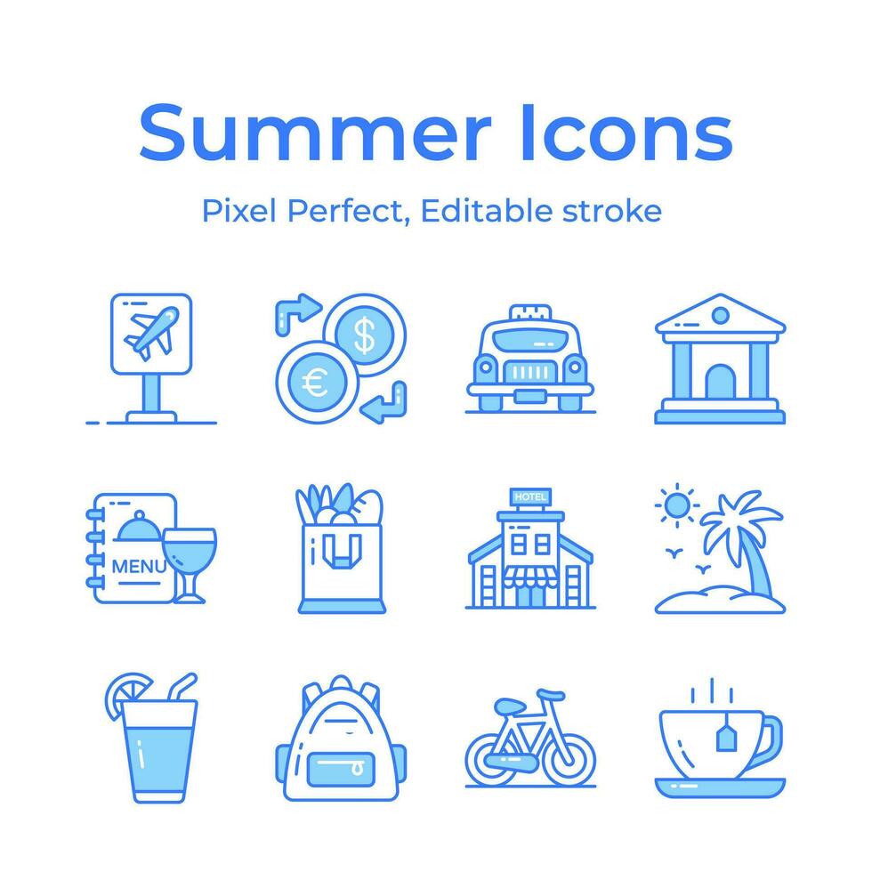 capturar a essência do verão com uma vibrante e brincalhão coleção do criativamente projetado ícones vetor