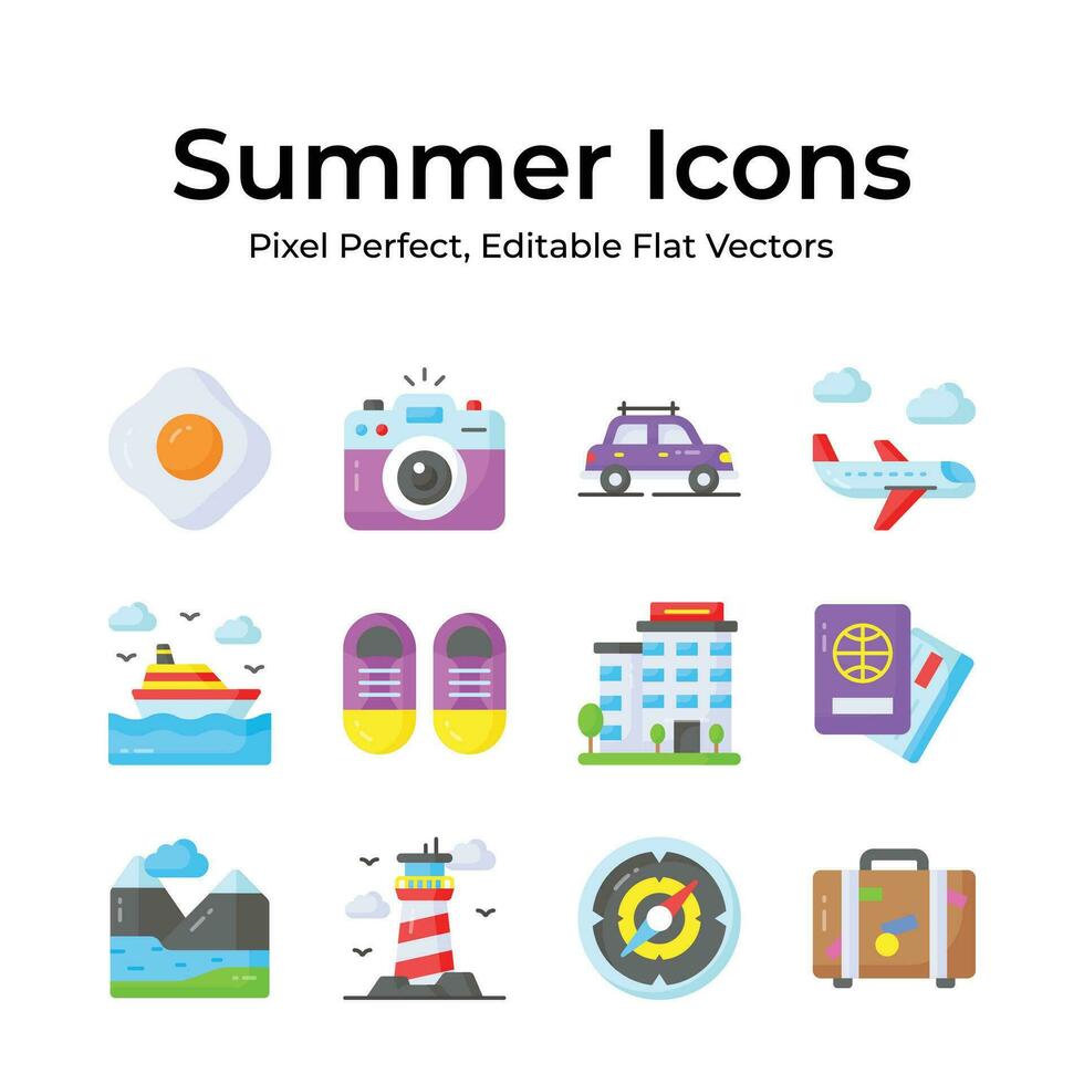 comemoro a ensolarado estação com uma diverso conjunto do verão ícones, fácil para usar e baixar vetores