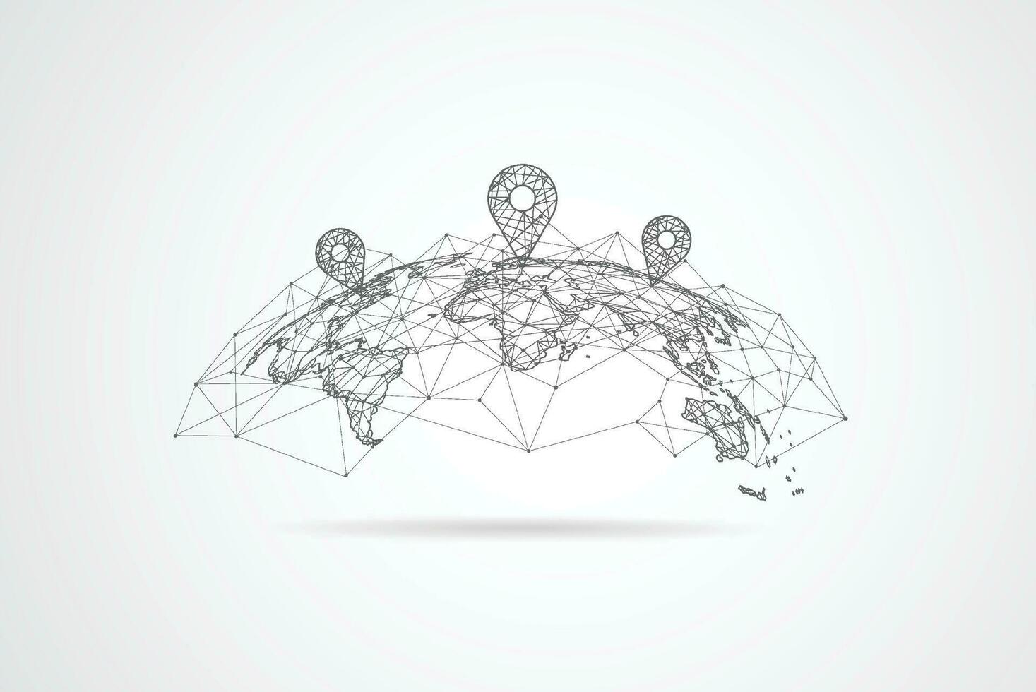 conexão de rede global. ponto de mapa mundial e conceito de composição de linha de negócios globais. ilustração vetorial vetor