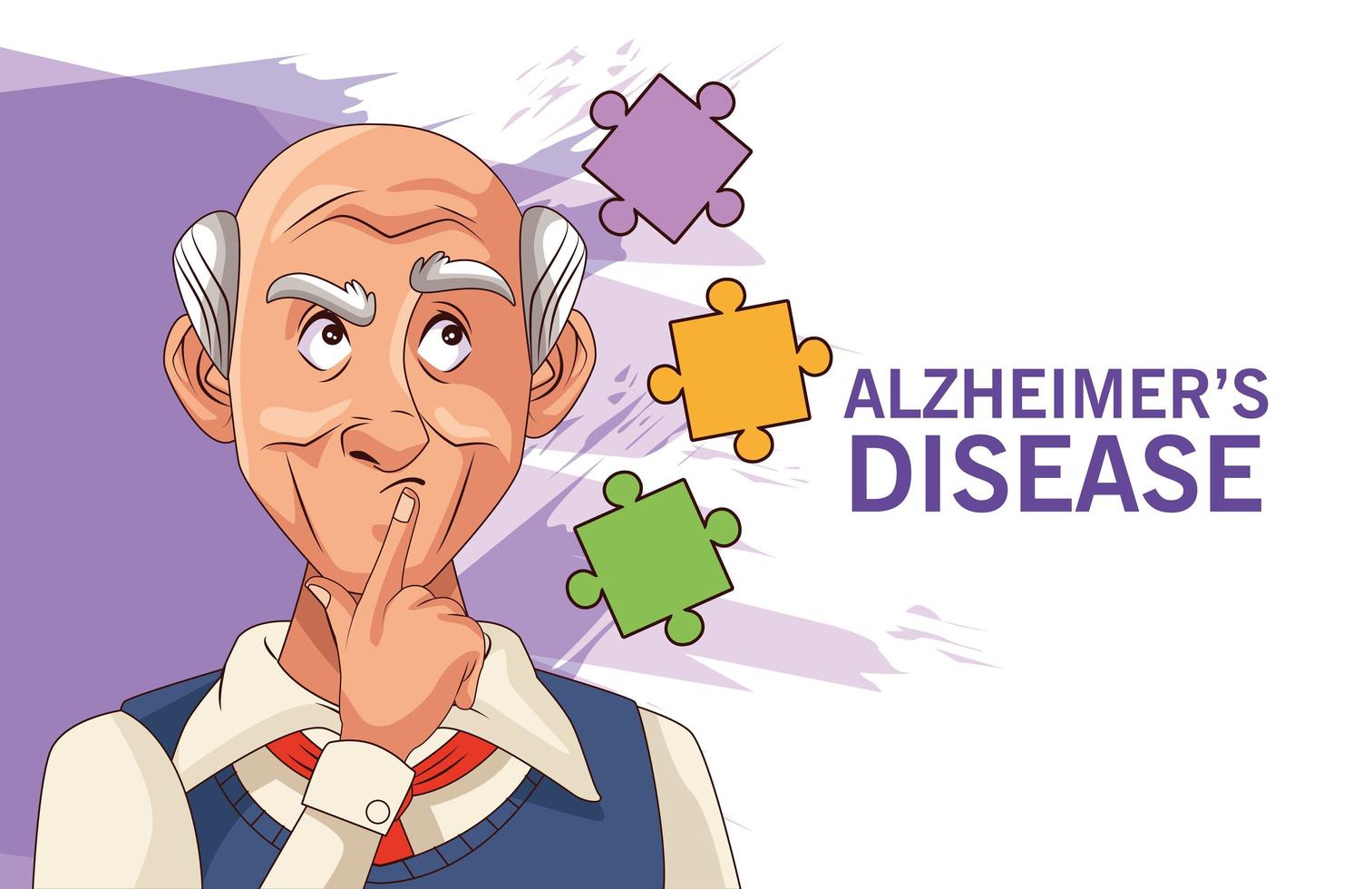 velho paciente com doença de Alzheimer com peças de quebra-cabeça vetor