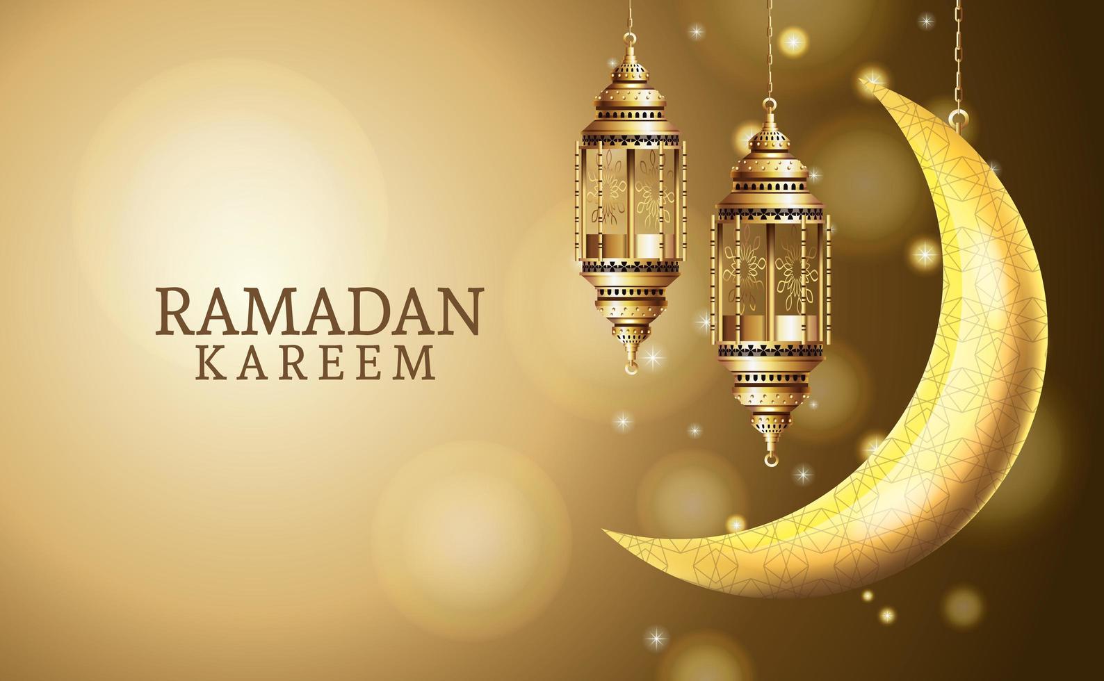celebração ramadan kareem com lanternas penduradas e lua vetor