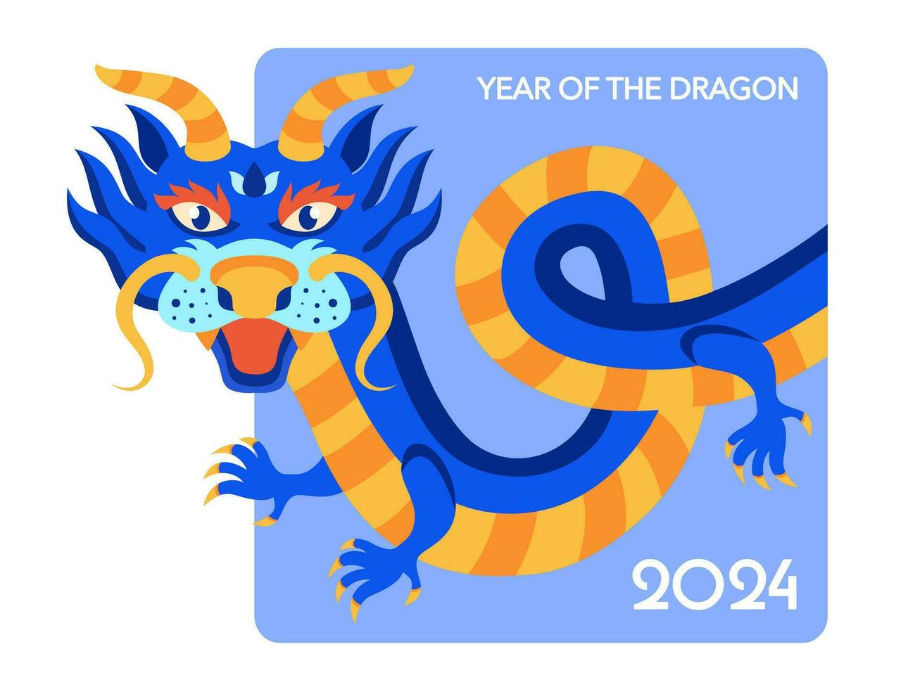 Dragão cumprimento cartão modelo dentro plano estilo. feliz chinês Novo ano 2024. tradicional ásia feriado lunar calendário. vetor ilustração