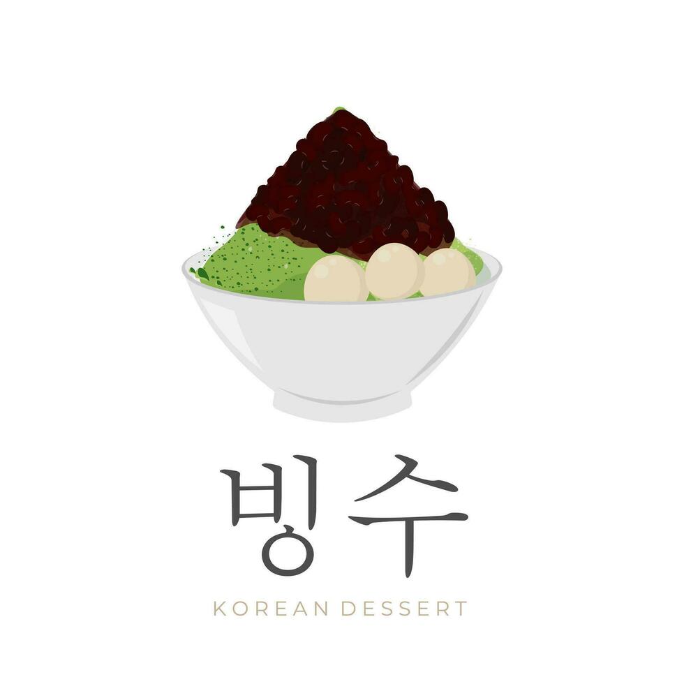 logotipo ilustração do coreano raspada gelo bingsu ou kakigori com matcha sabor vetor