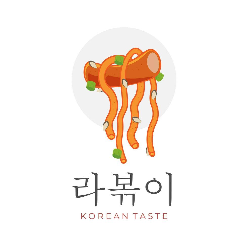 logotipo ilustração do rabokki tteokbokki com Macarrão vetor