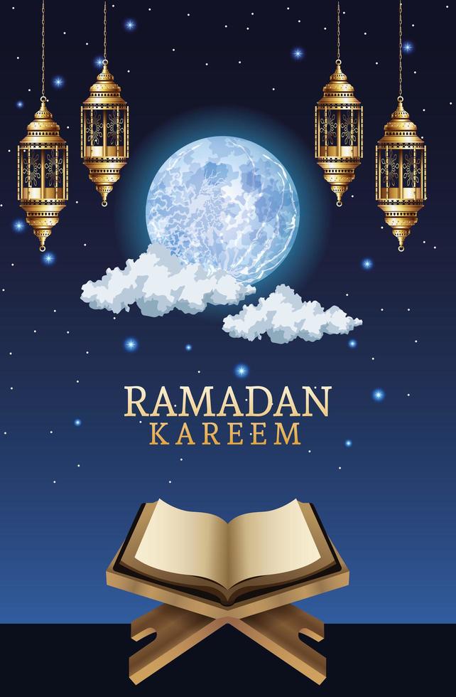 celebração do Ramadã Kareem com livro do Corão vetor