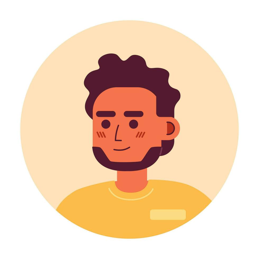 feliz indiano homem semi plano vetor personagem cabeça. editável desenho animado avatar ícone. homem com barba e encaracolado cabelo. face emoção. colorida local ilustração para rede gráfico projeto, animação