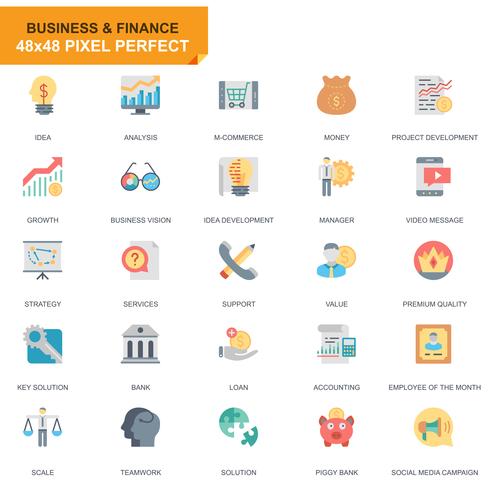 Conjunto simples de negócios e Finanças planas ícones para site e aplicativos móveis vetor