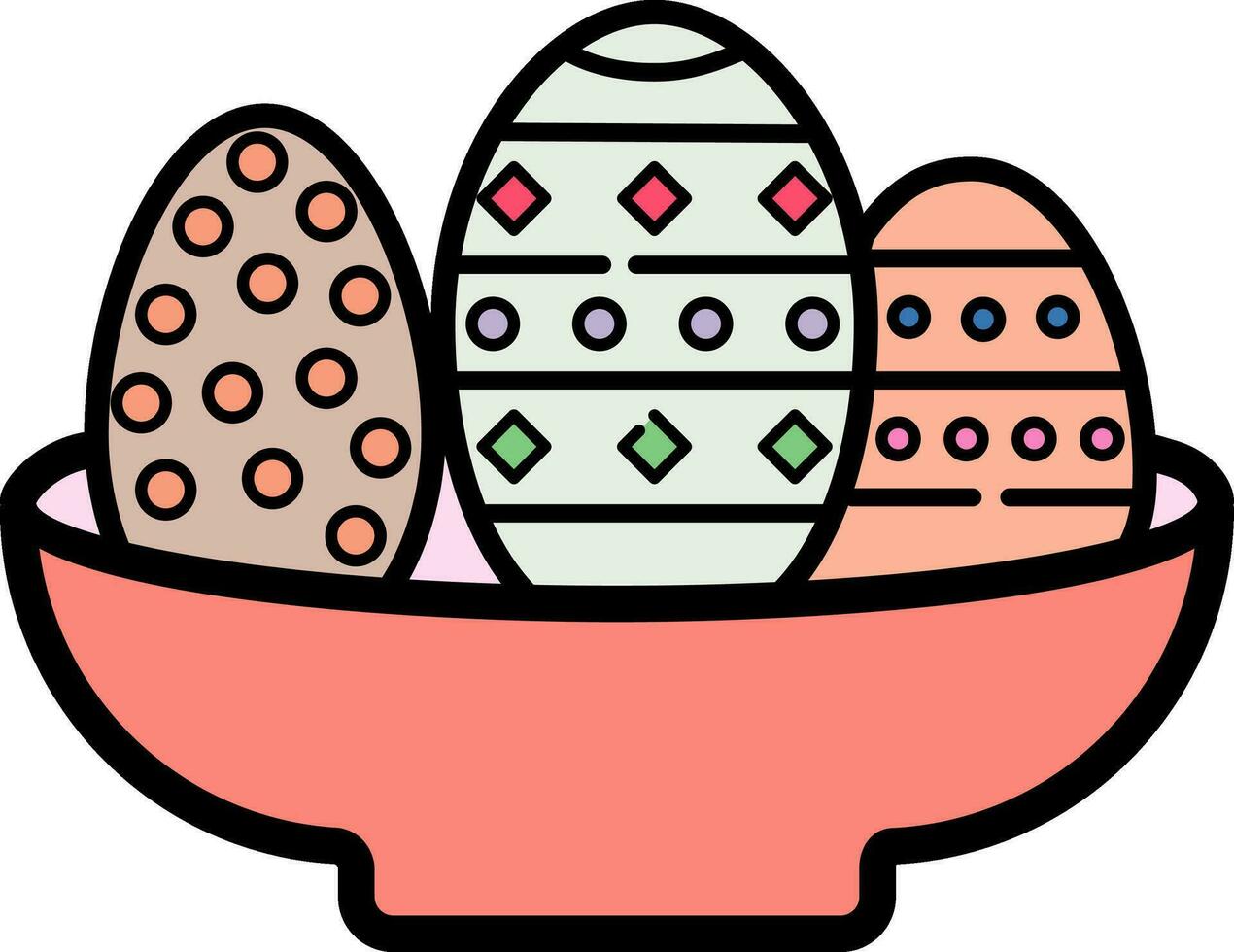 pintado Páscoa ovos dentro uma tigela. vetor