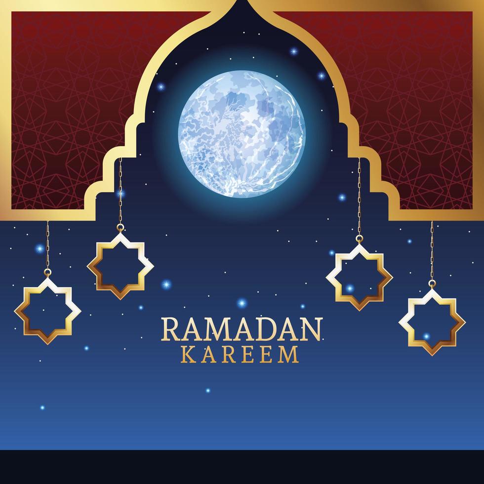 celebração ramadan kareem com estrelas douradas penduradas vetor