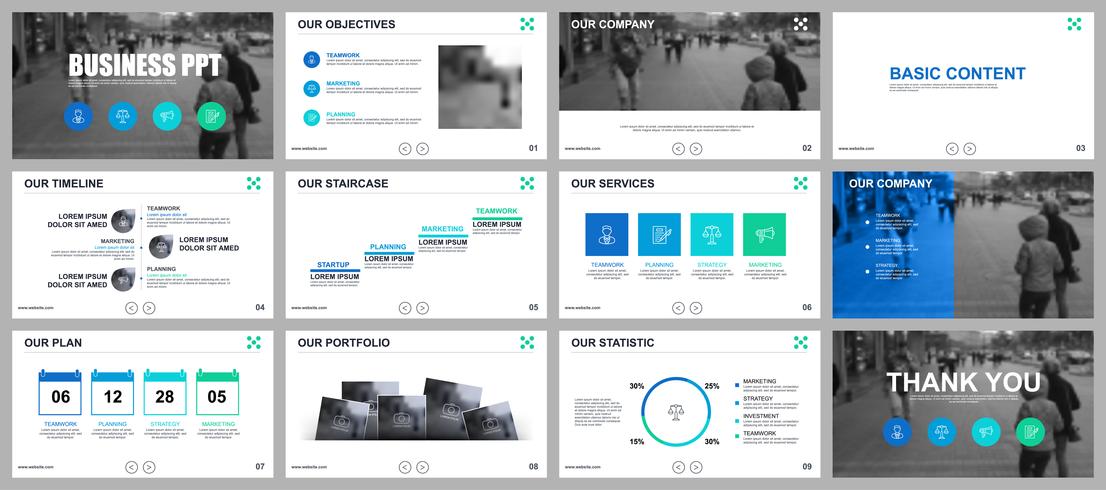 Modelos de slides de PowerPoint de apresentação de negócios de elementos de infográfico. vetor