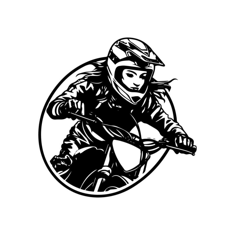 motocross menina motociclista logotipo Projeto ilustração vetor