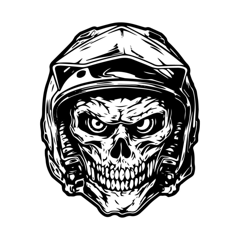 cativante ilustração do uma crânio zumbi dentro uma motociclista capacete, criando uma impressionante logotipo Projeto este incorpora uma mistura do Horror, aventura, e a emoção do a aberto estrada vetor