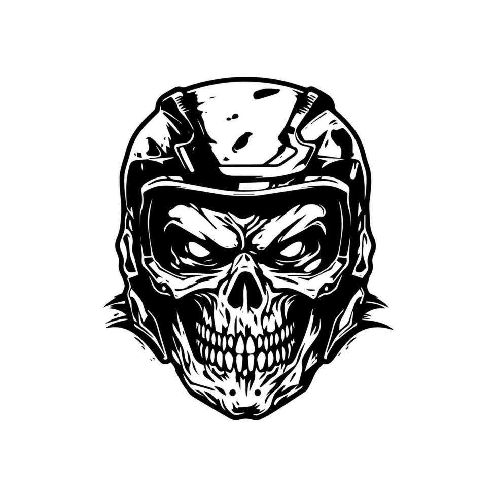 crânio zumbi vestindo motocicleta motociclista capacete logotipo vetor