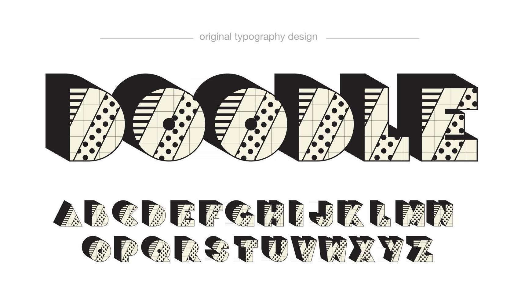 tipografia de padrão decorativo doodle em preto e branco vetor